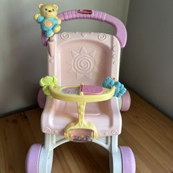 Fisher Price Brilliant Basics Stroll Along Walker Sturdy Toy Baby Doll Stroller