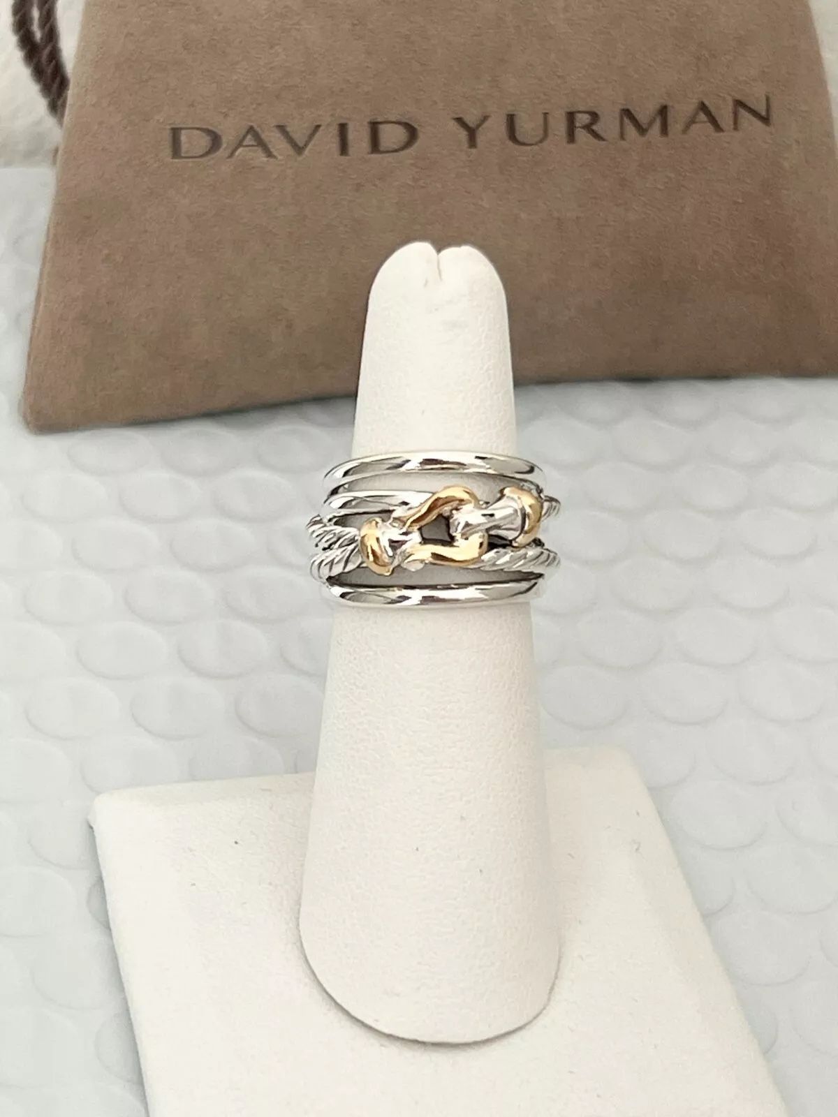 David Yurman Buckle Crossover Ring Sterling Silver with 18K Gold Size 7US
