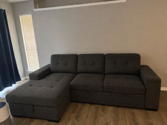 Pull-Out Charcoal Gray Sectional Sofa – Converts to Large Lounge/Sleeper – Excellent Condition