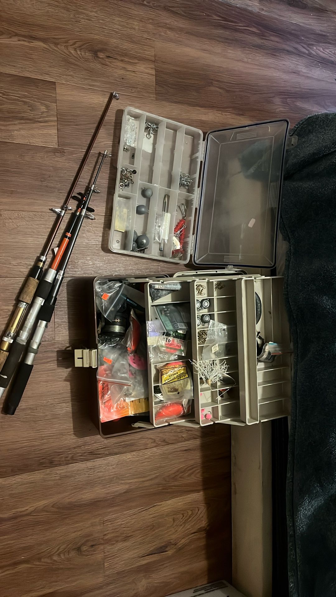 Fishing Stuff Tackle Box Poles Lures Weights Rod Reel $40 For All!!