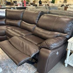 Leather Family Dark Brown Circle Power Reclining Sectional Sofa Couch 