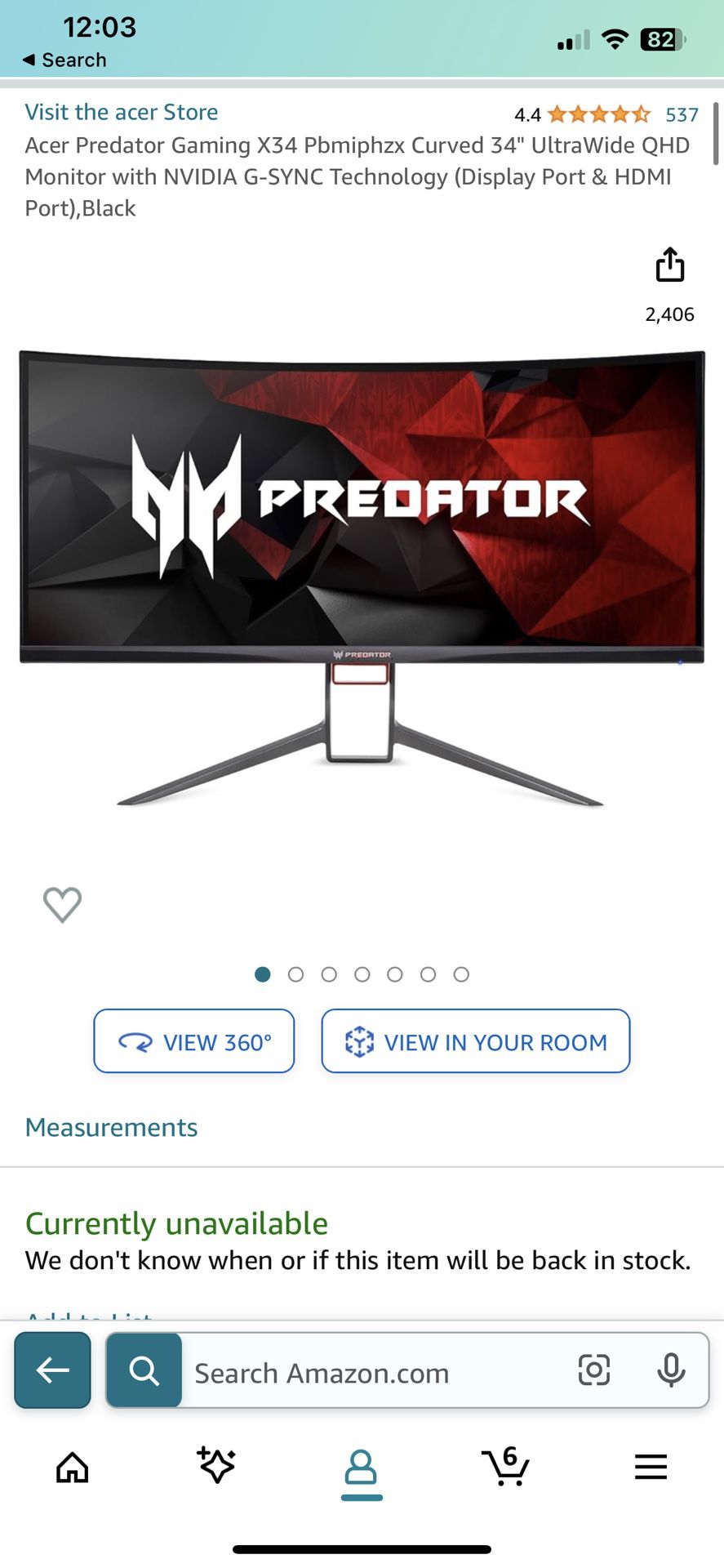 Acer Predator X34 21:9 120Hz Curved Ultra Wide Gaming Monitor 