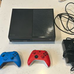 Xbox One Bundle w/ 2 Controllers (Red & Blue) – Clean, Reset, Ready to Play