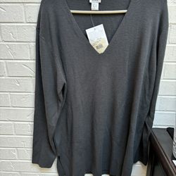 Eileen Fisher NWT Granite Vneck Tunic Sweater Size L