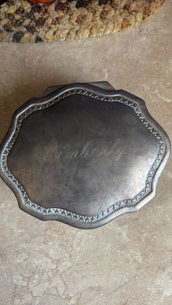 Vintage Engraved Silver-Tone Metal Trinket musical Box
