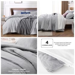 California King Comforter Set - Grey Soft Bedding for All Seasons, Cationic Dyed Bed Set, 3 Pieces, 1 California King Size Comforter (104"x96") and 2 