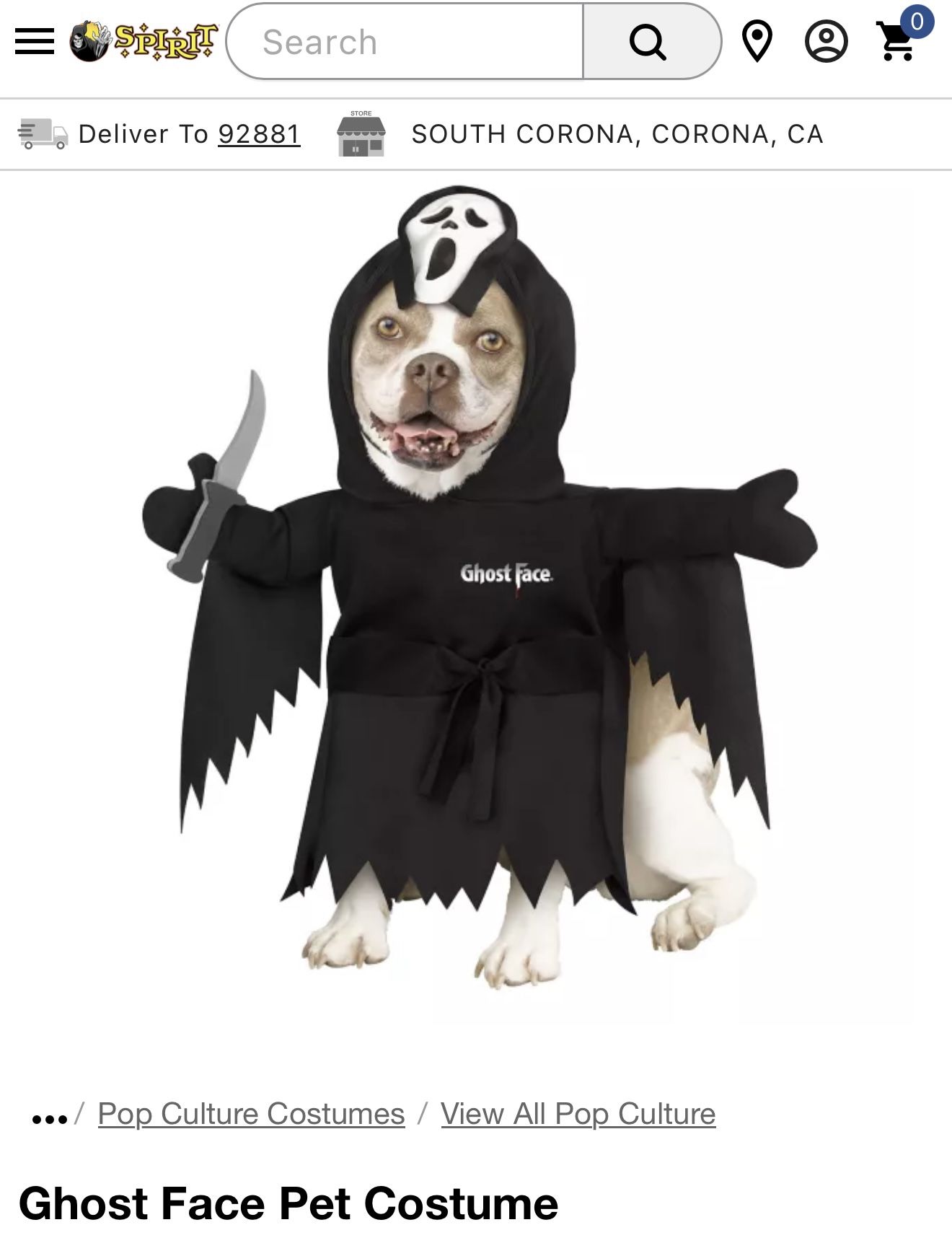 Ghost face XL dog costume,