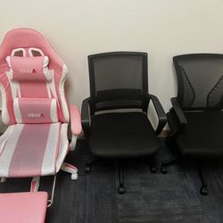 Office Chairs for Sale – 2 Brand New Black Chairs + 1 Pink Chair