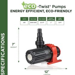 Alpine Corporation Eco-Twist Energy-Saving 5300GPH Pond Pump with Controller and