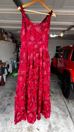 Red lace flowy evening gown