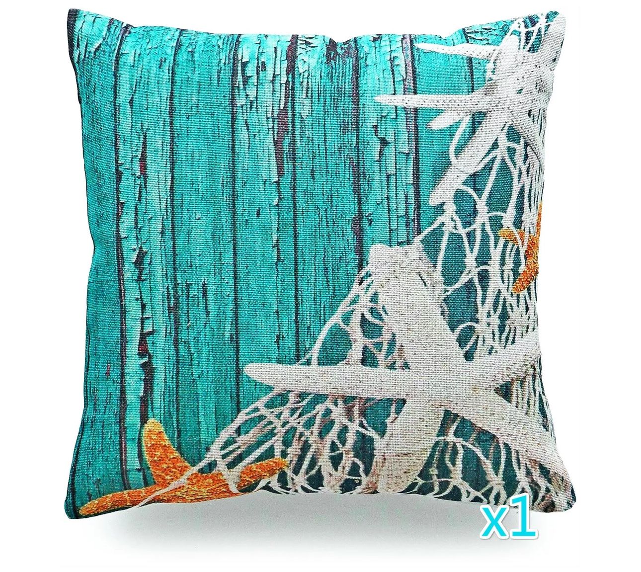 Hofdeco Pillow Cover HEAVY WEIGHT Cotton Linen Starfish Netting Beach 18"x18