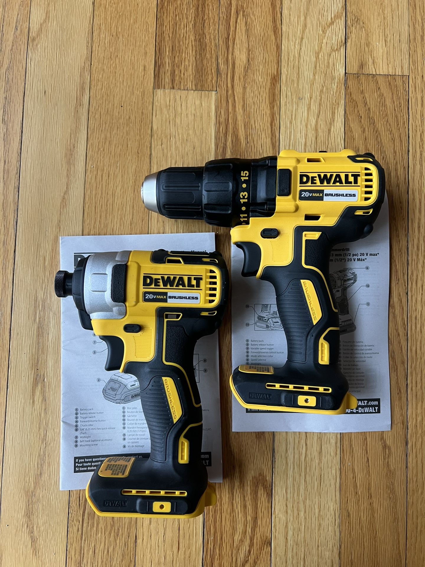 Dewalt 20V Brushless 1/2” Drill and 1/4” Hex Impact Driver (Tool Only)