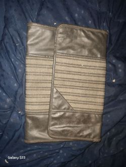 Vintage Grey Tweed & Faux Leather Envelope Portfolio Bag / Clutch Case