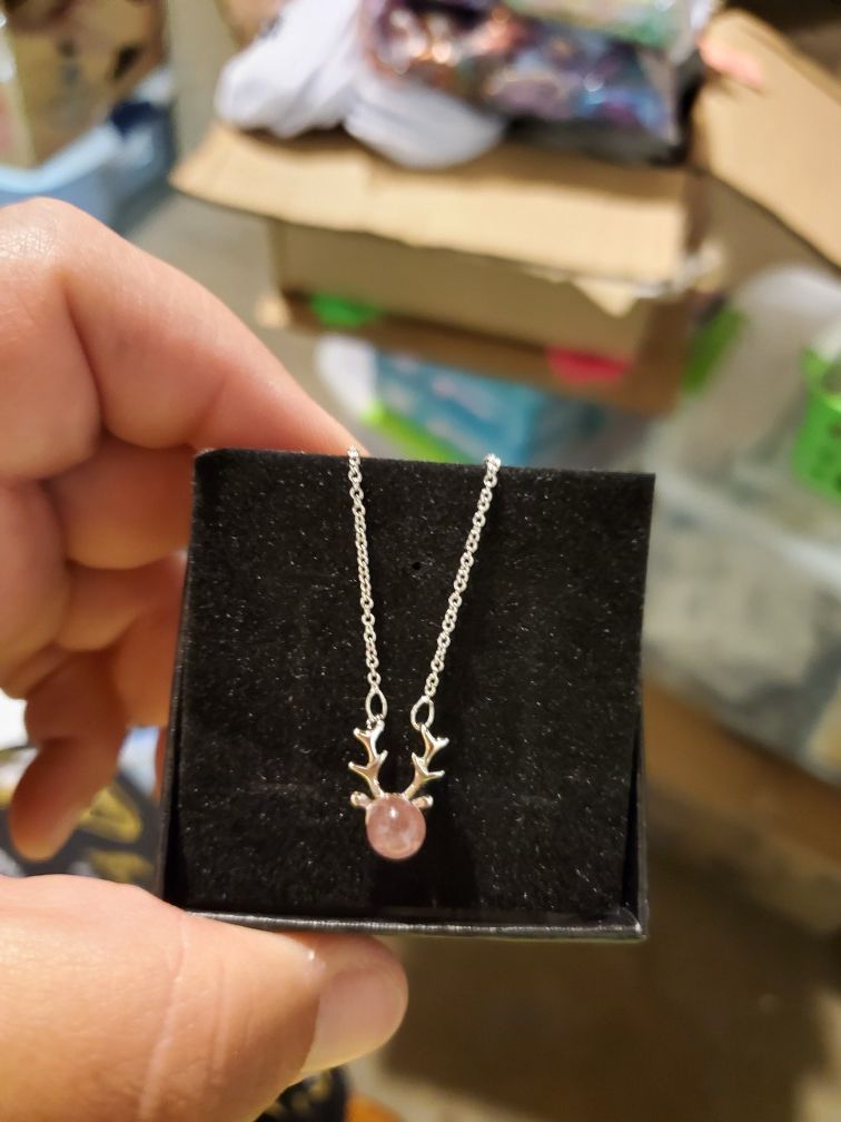 pink deer necklace