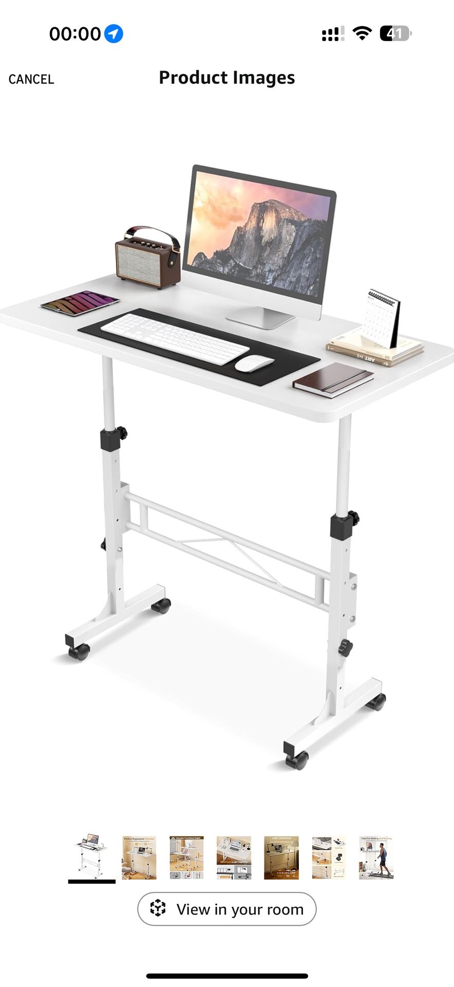 Small Standing Desk Adjustable Height, Mobile Stand Up Desk with Wheels, 32 Inch Portable Rolling Desks Computer Office Workstations for Walking Pad T