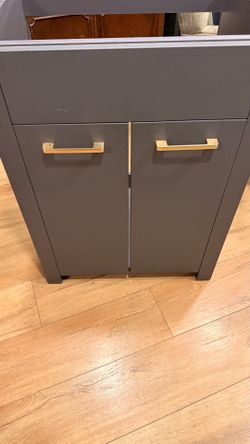 Gray Bathroom Vanity Cabinet with Gold Handles