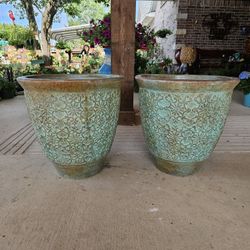 Turquoise Flower Clay Pots, Planters, Plants. Pottery,  Talavera $75 cada una