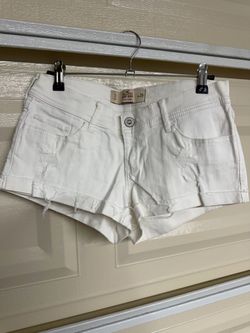 Hollister White Distressed Denim Shorts Size 3
