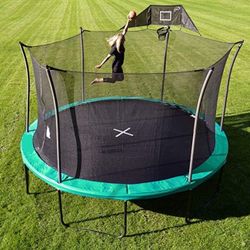 Reach for the Stars! JUMPPPPPP!!! 14' Heavy-Duty Trampoline, Comes With Basketball Hoop! 