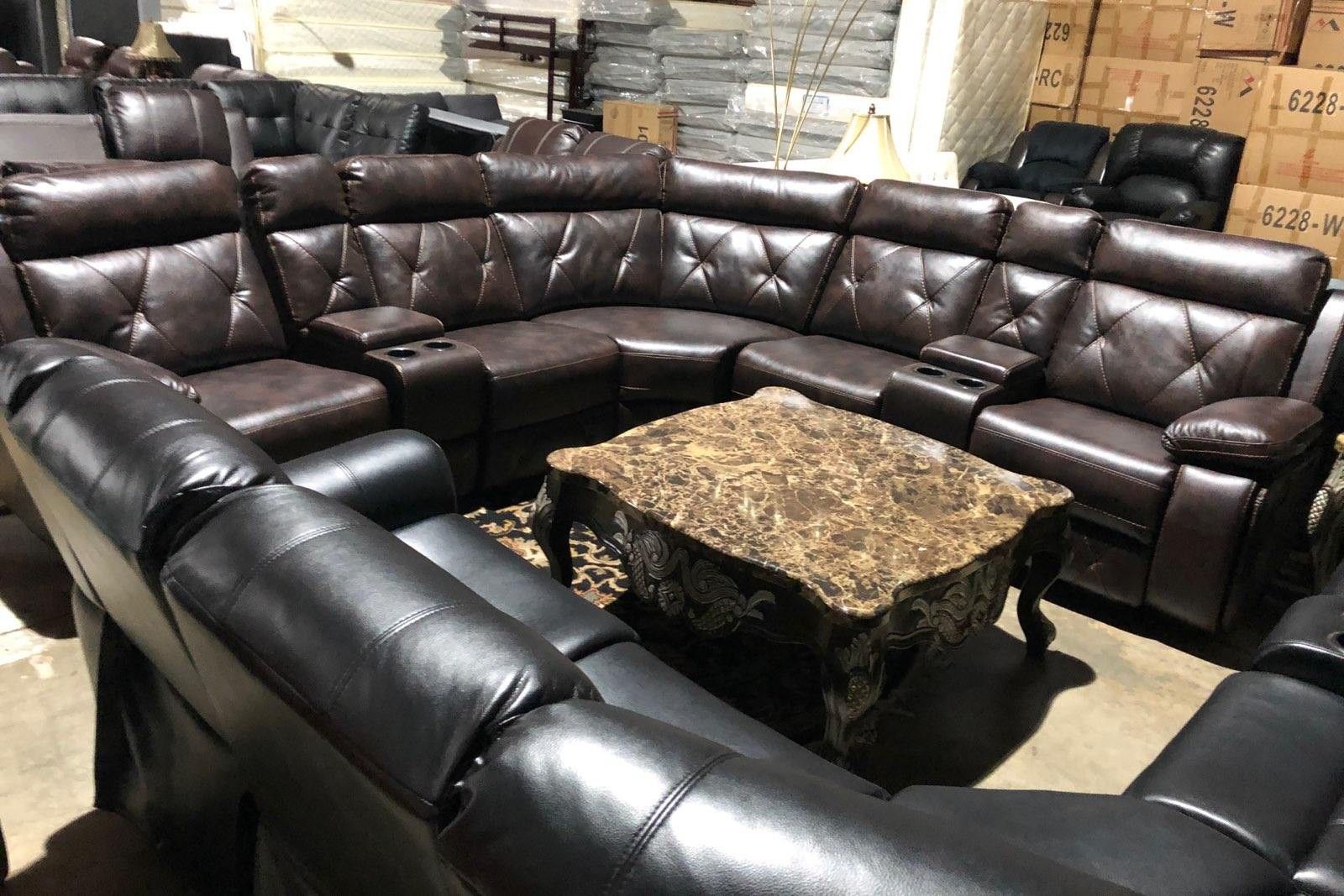 Reclining Tufted Leather Sectional