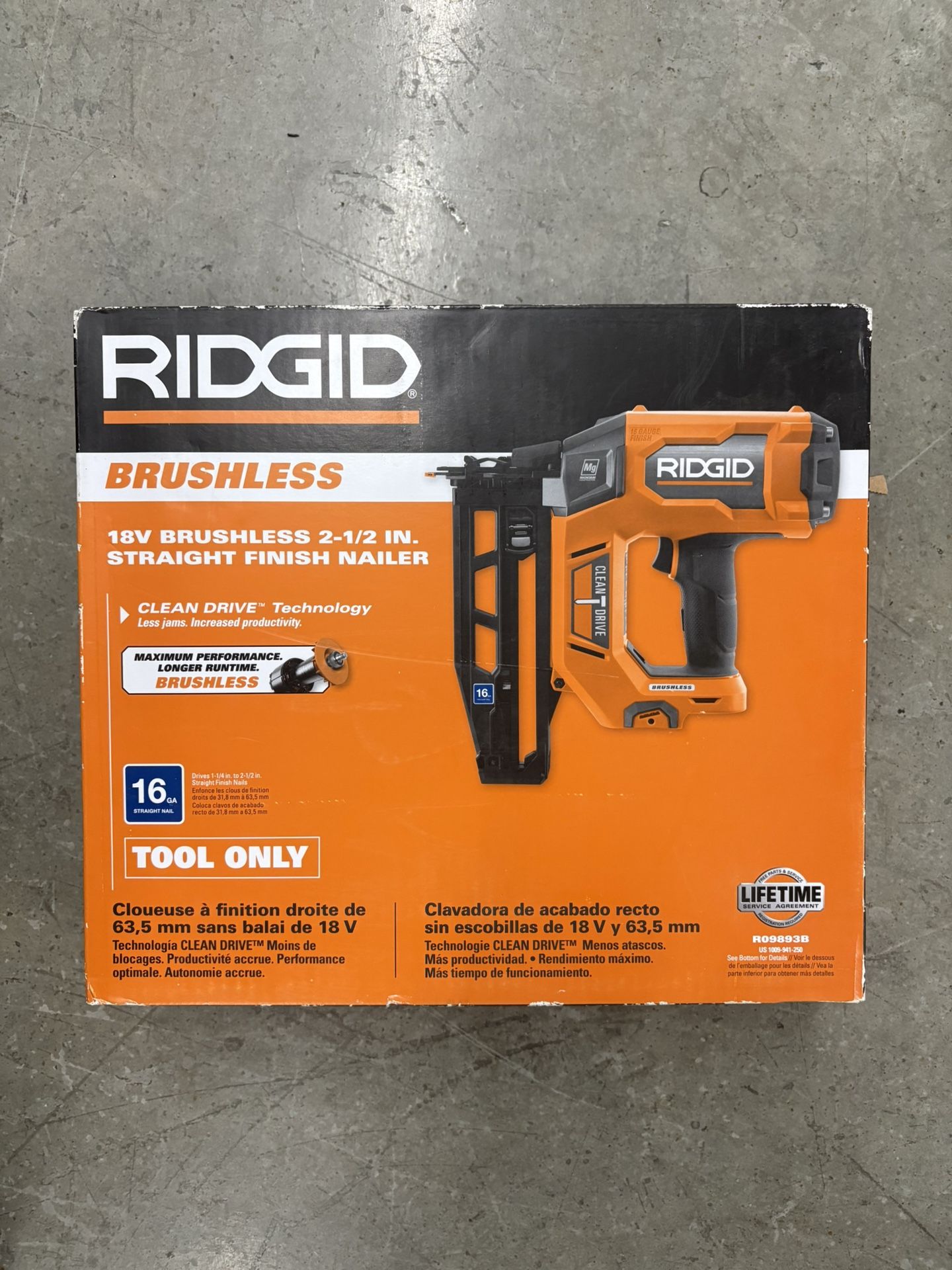 Ridgid 18V Brushless Cordless 16-Gauge 2-1/2 in. Straight Finish Nailer (Tool only)