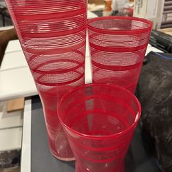 3 RED STRIPED GLASS BASES