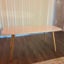 Modern White Coffee Table with Wood Legs