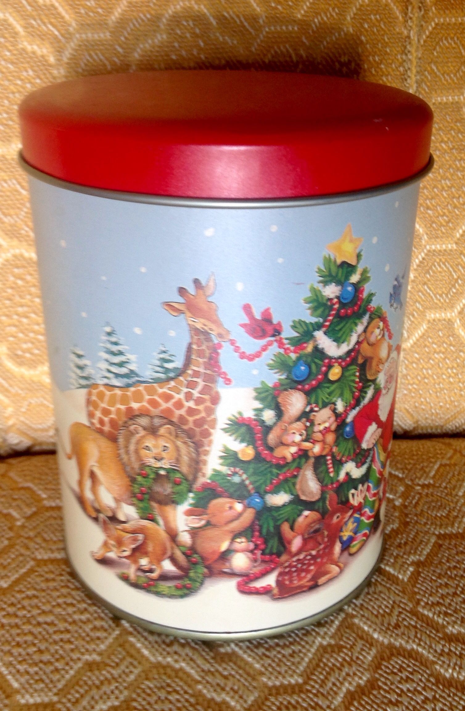 Vintage Christmas Tin - Santa, Animals, Tree