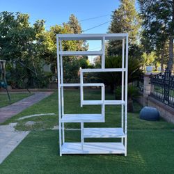 Geometric 8-Shelf Tiered Bookcase, Rustic Industrial Office Shelving, Book Shelves