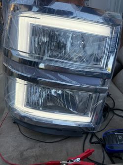 14-15 Chevy Silverado Chrome Dual LED Strip Headlights