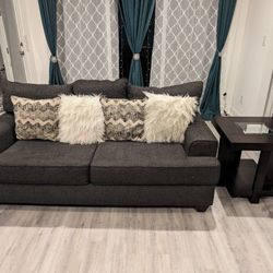 Living Room Grey Sofa, Loveseat, Cocktail Table and Side Table