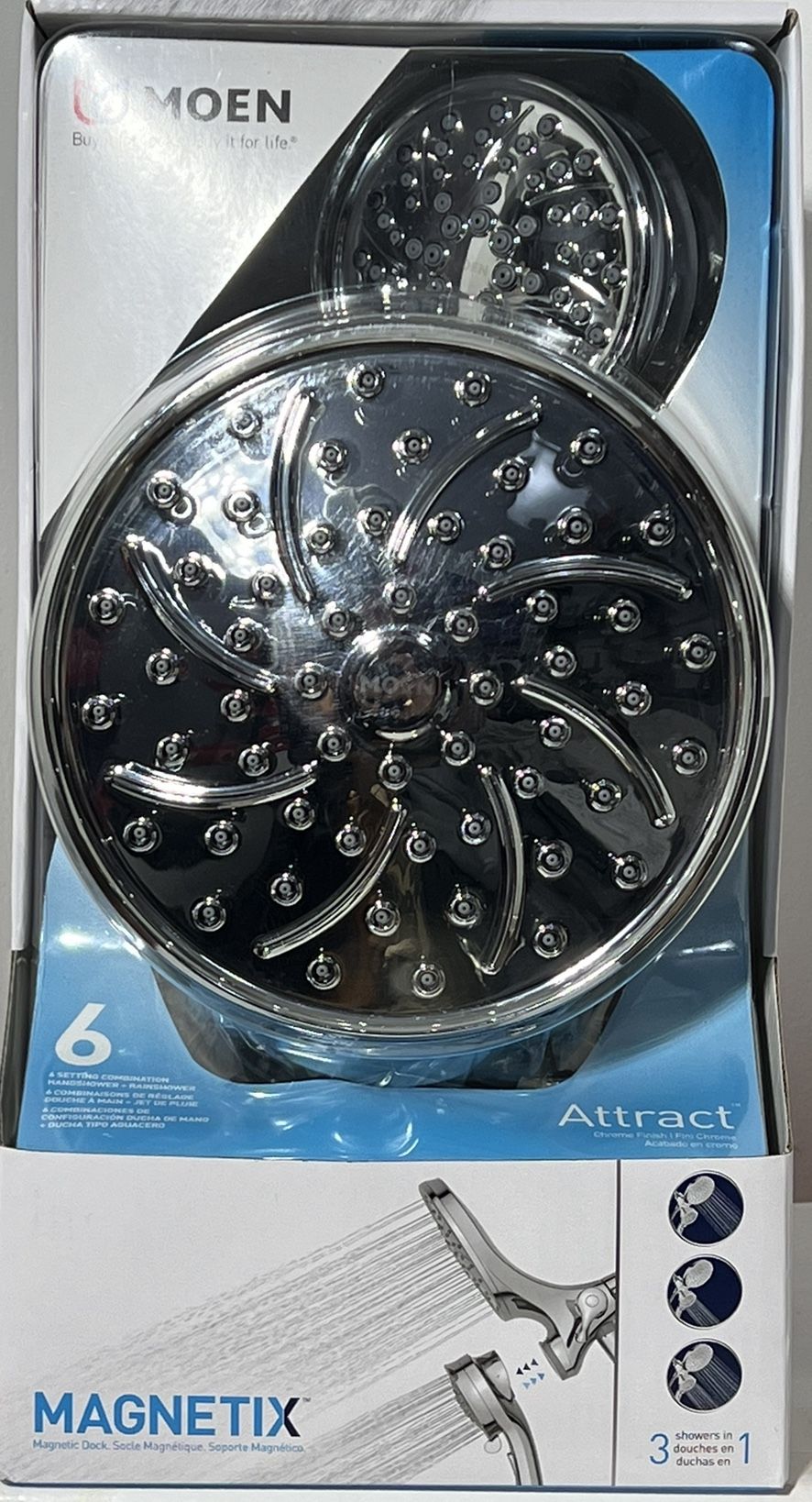 MOEN Attract with Magnetix 6-spray 6.75 in. Dual Shower Head and Adjustable Handheld in Chrome