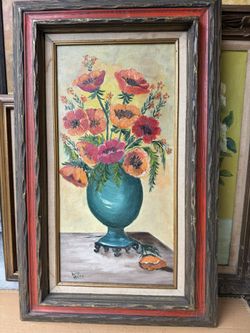 Vintage Oil Painting by Rose Miller – 32x20” – Floral Art, Signed