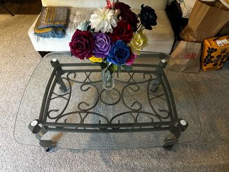Glass Top Coffee Table with Wrought Iron Base only $70