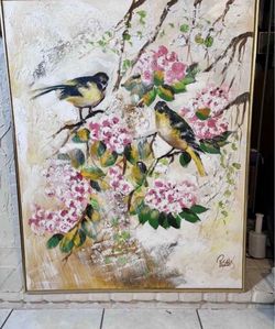 Antique Abstract Oil Painting Signed Lee Reynolds 40.5”Lx51”H Kacho-ga