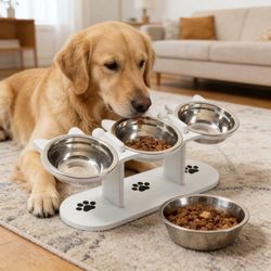 Adjustable Tilt Triple Pet Dining Stand Raised Feeding Rack Non Slip Detachable Dish Easy Maintain Household Feeding Gear