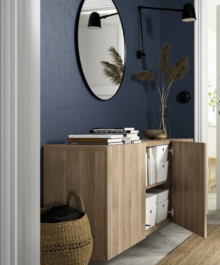 IKEA besta walnut gray natural cabinet 47 x 16.5 x 26. sells for $220 retail