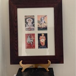 VERMOUTH MELCHIOR VINTAGE STYLE FRAMED PICTURE MARTINI PATES BERONI CONSERVES “LE SOLEIL” GLASS WOOD FRAME 