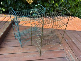 Two Urban Outfitters Wire Record Storage Stand Racks - Teal and Gold Cabinet