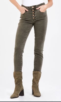 Altar'd State Women's Size 29/9 Stretch Green High Rise Jeans Sand Dollar