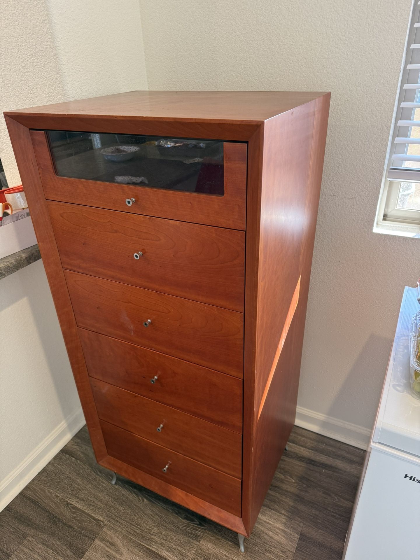 Modern Cherry Wood Tall Dresser