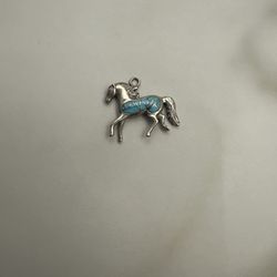Horse Turquoise Sterling Silver Pendant Stamped  