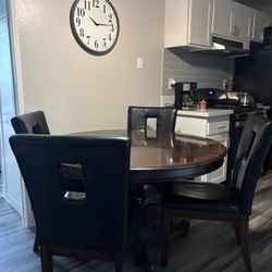 4 Pc  Set Wood And Leather 