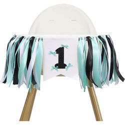 1st Birthday High Chair Banner with Bow - Bow Theme Photo Prop, Cake Smash Decor, Sweet One Party Decorations for Baby Shower