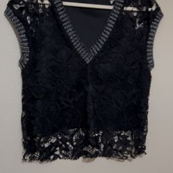 Zara Black Lace Vest Style Shirt - Size Medium