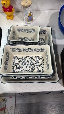 Ceramic Baking Dish Set Blue Floral