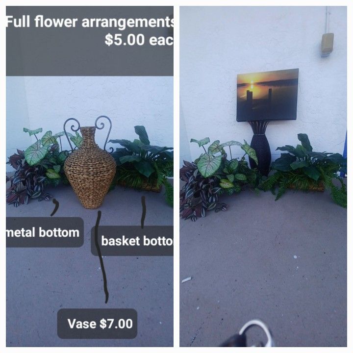 wicker vase and silk plant arrangements Pictures
