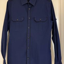 Men’s Express Button Down Fitted Collared Long Sleeved Dark Blue Shirt