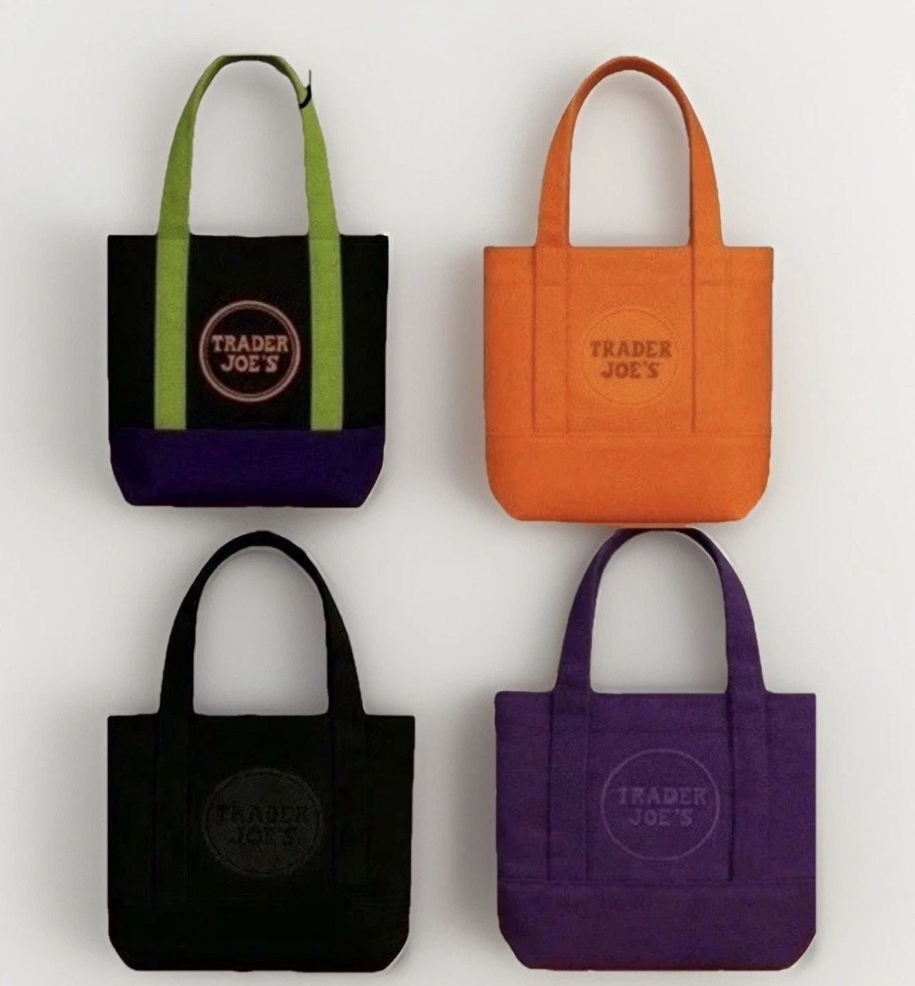 Brand New Trader Joe’s Limited Edition Halloween Mini Canvas Tote Bags Complete Set of 4