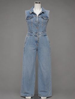Sleeveless Denim Jumpsuit Wide Leg